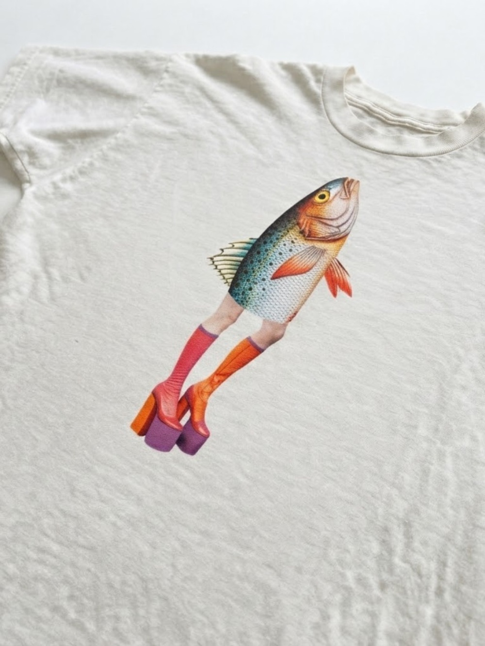 White Tee with Fish Graphic and Orange & Pink Accents - Picture 2 of 3